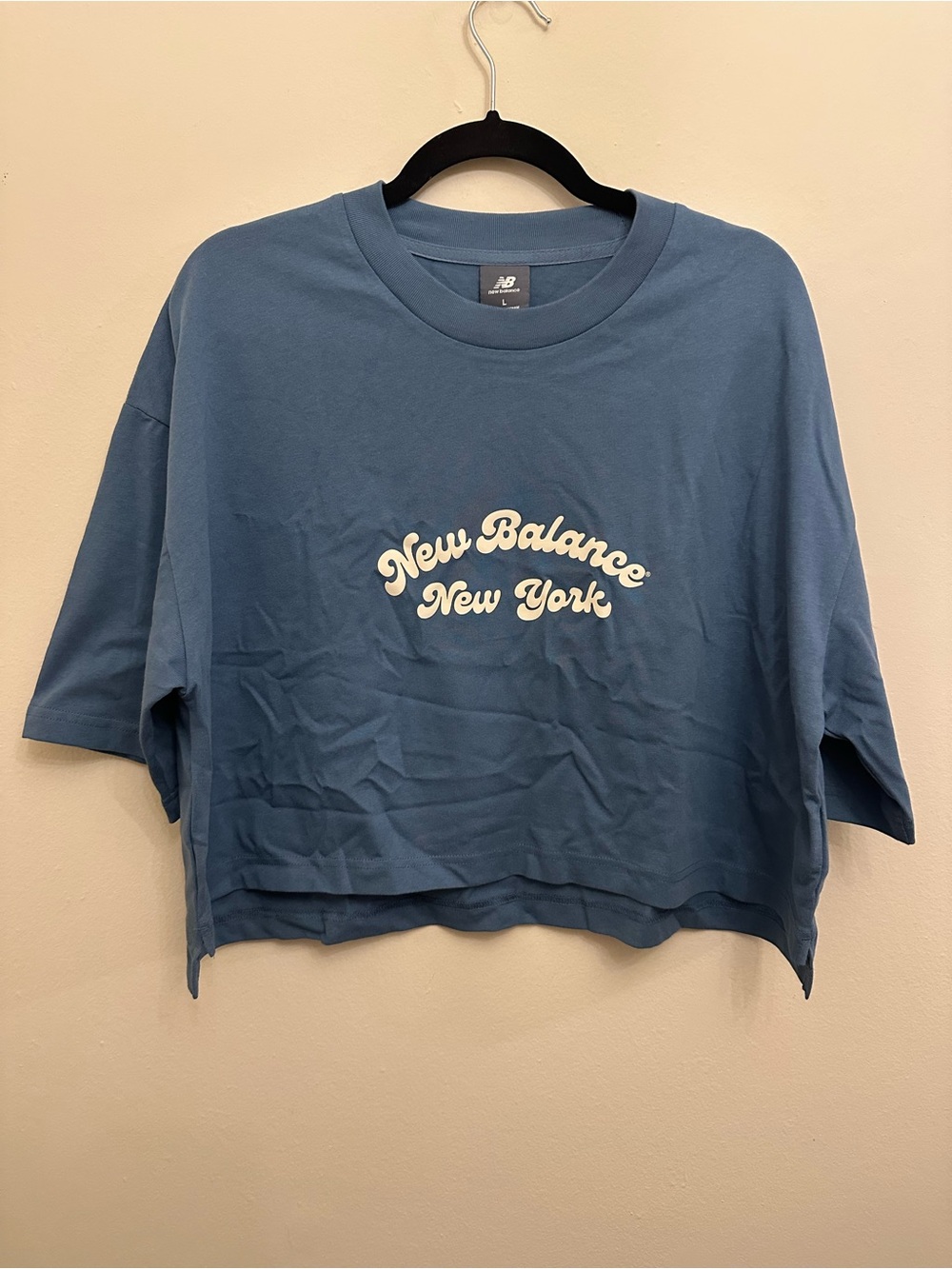 New Balance New York Heritage Women’s Crop T-Shirt Blue Cotton Oversized L NWT